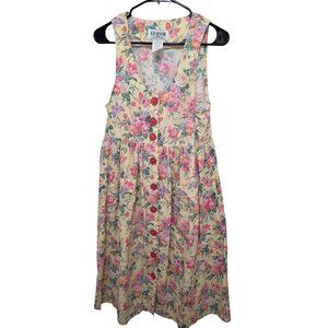 Vintage R.J. Stevens Floral Button-Front Sleeveless Midi Dress With Pockets Size
